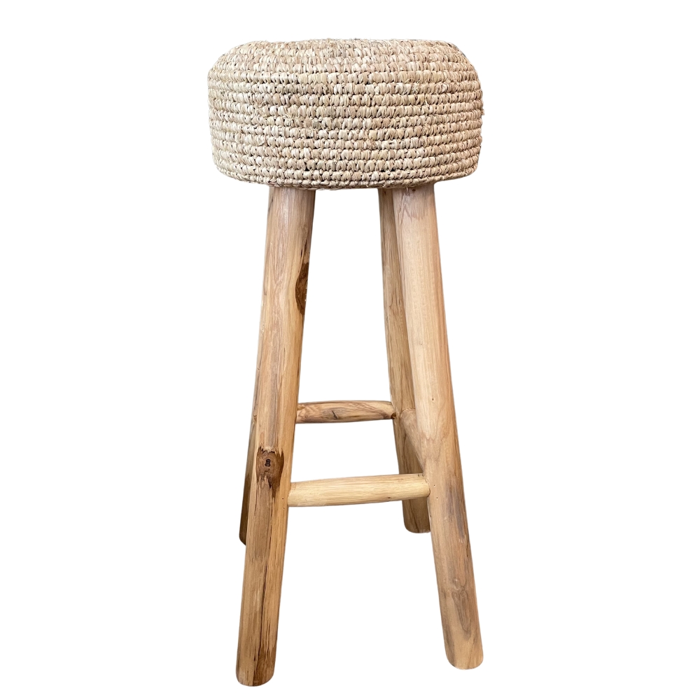 Banqueta Madeira Teca/Fibra Natural Yefman Ø32xA77cm