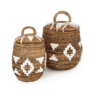 Cesta | Kit com Tampa Fibra Banana Maven White Ø30xA30 | Ø28xA20cm