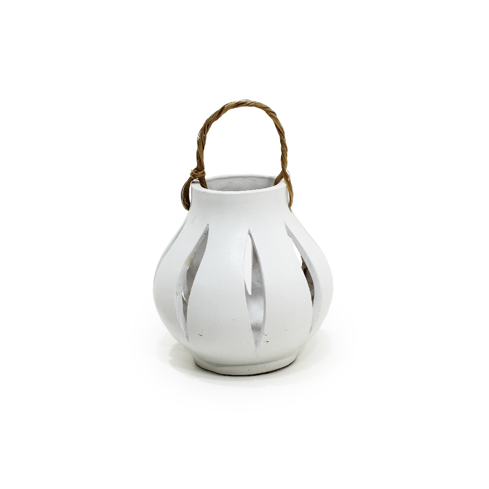Porta Velas Terracota Alça Bamboo Ø38,5xA38,5cm