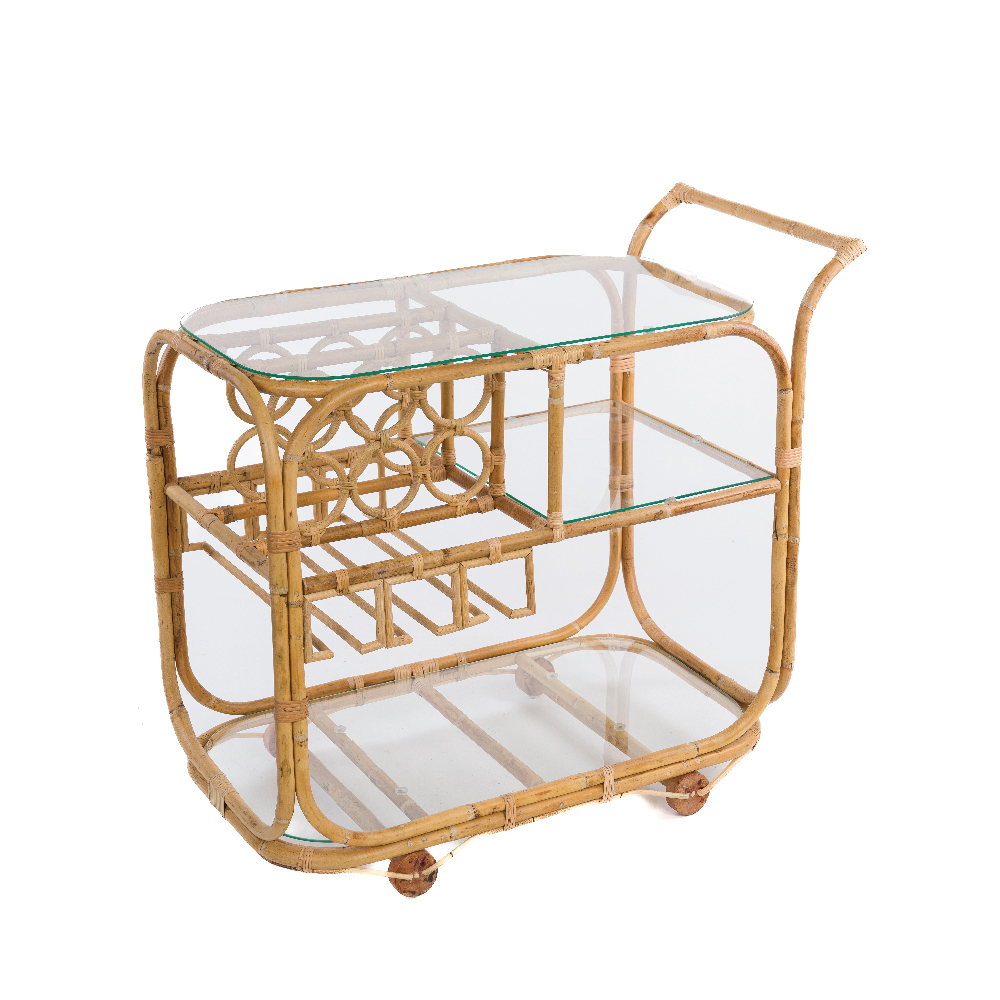 Carrinho Bar Rattan Medelin -  L:85  X P:50 X A:70 CM
